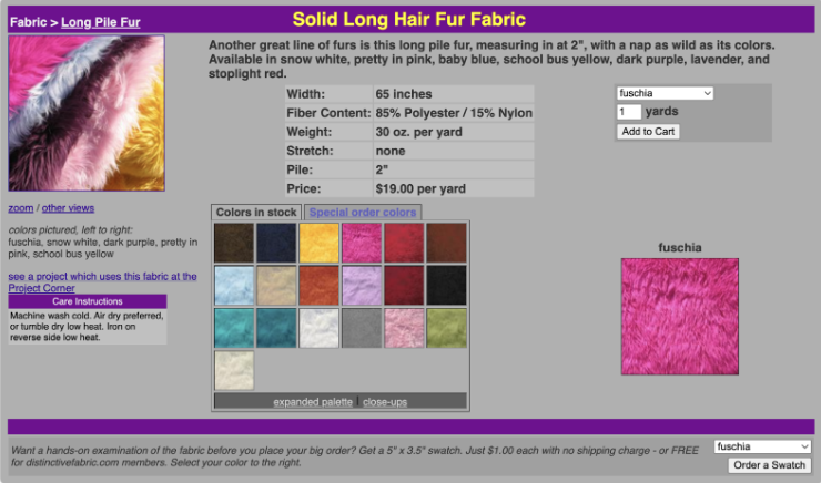 Alter Screenshot des Angebots für Langflor-Kunstfell von Distinctive Fabric