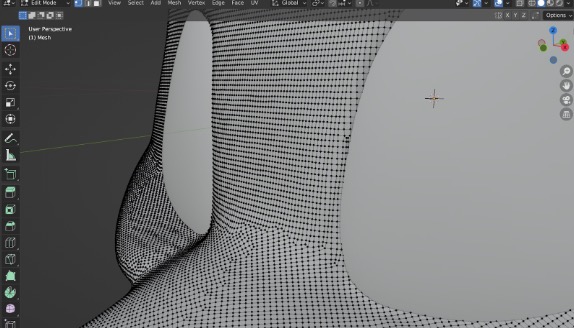 Rohling in Blender. Das Mesh ist sehr dicht