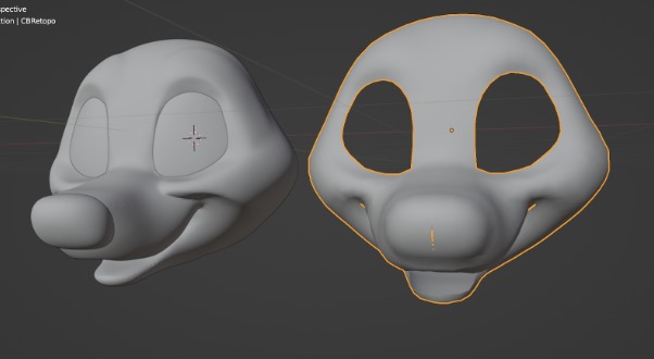 Rohes Modell links, retopologisierter Rohling rechts