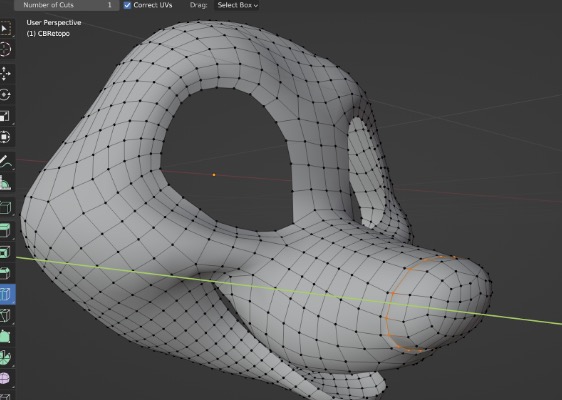 Der Loop Cut wird zur Basis der Nase verschoben