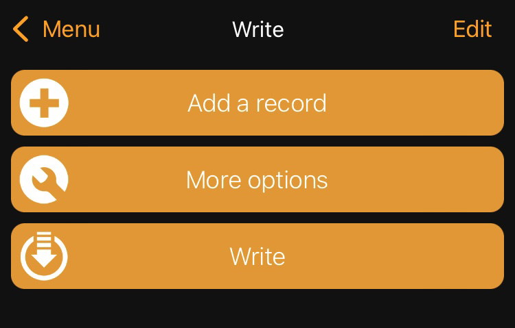 Screenshot der Schreibseite der App