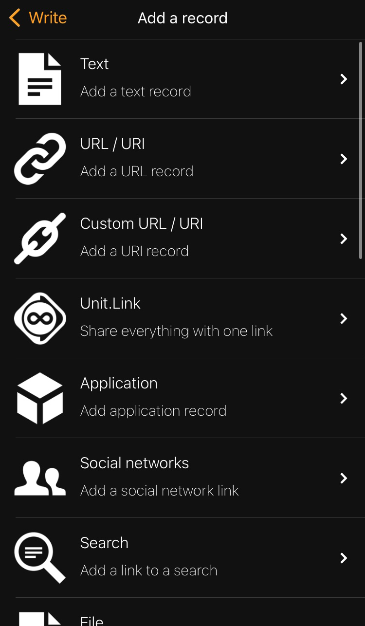 Screenshot der App-Seite zum Hinzufügen eines Datensatzes