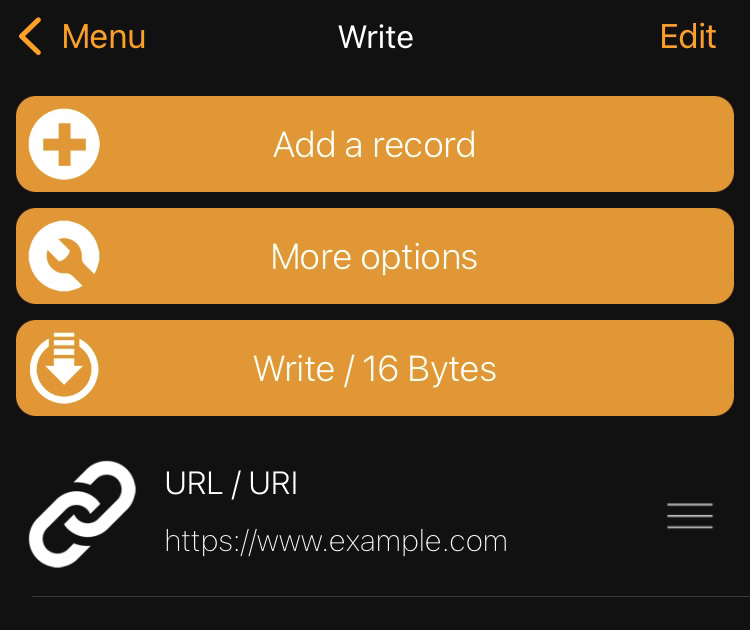 Screenshot der Schreibseite der App